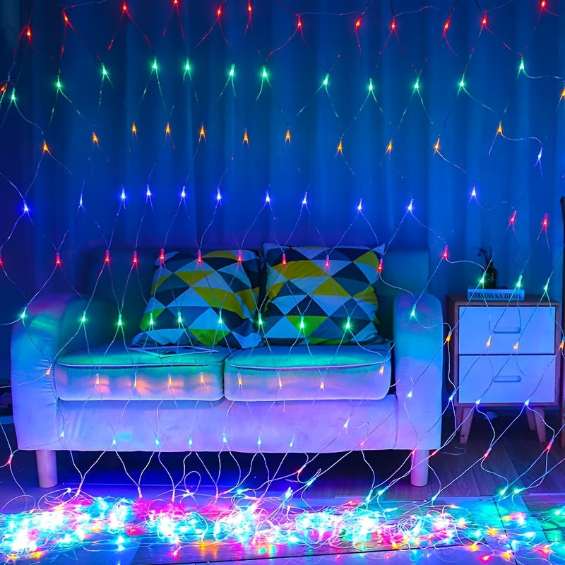 Solar Grid Lamp Curtain Light LED Fairy String Net Mesh Christmas Party Wedding