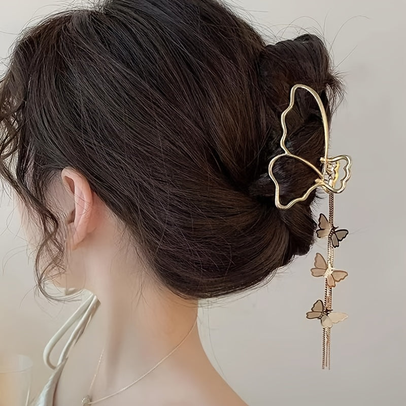 Metal Butterfly Tassel Hair Claw Clip Non Slip Strong Hold Grip Hair Jaw Clip