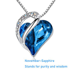 12 Months Birthstone Love Heart Pendant Necklace Jewelry Gift For Women