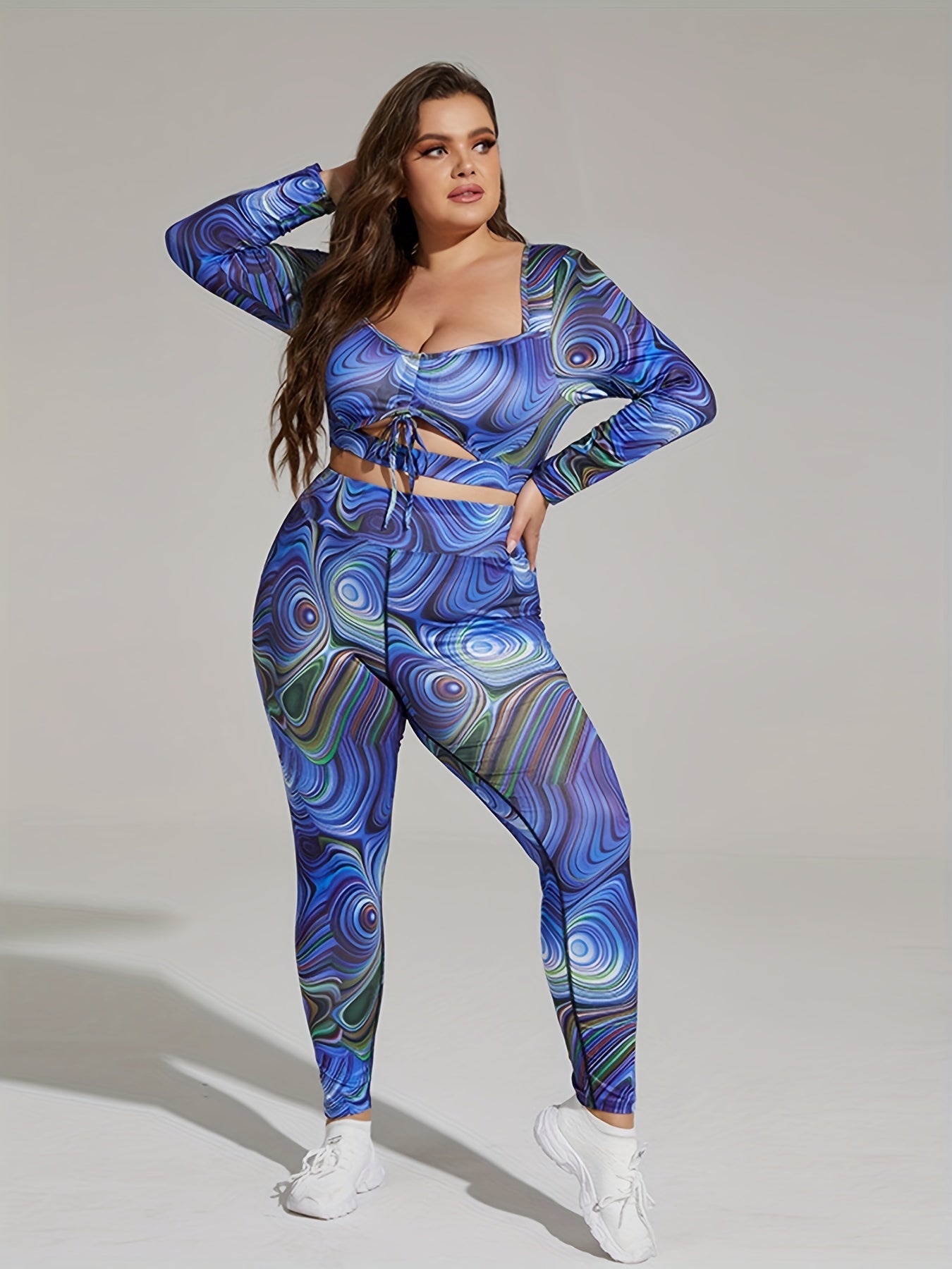  Printed Cut Out Crop Top & Leggings Set