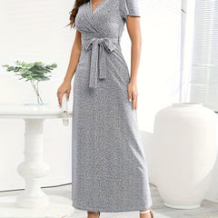  Solid Short Sleeve Maxi Dress With Belt