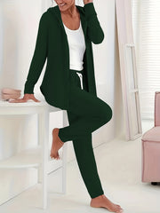  Solid Hooded Zip Coat & Drawstring Pants Set