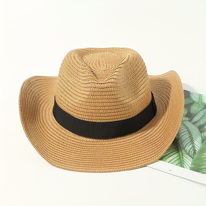 Candy Jazz Fedora Cap Rolled Brim Vintage Sun Hat Outdoor Breathable Straw Hat
