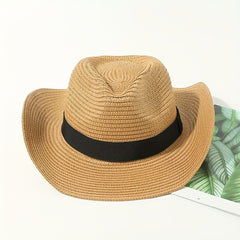 Candy Jazz Fedora Cap Rolled Brim Vintage Sun Hat Outdoor Breathable Straw Hat