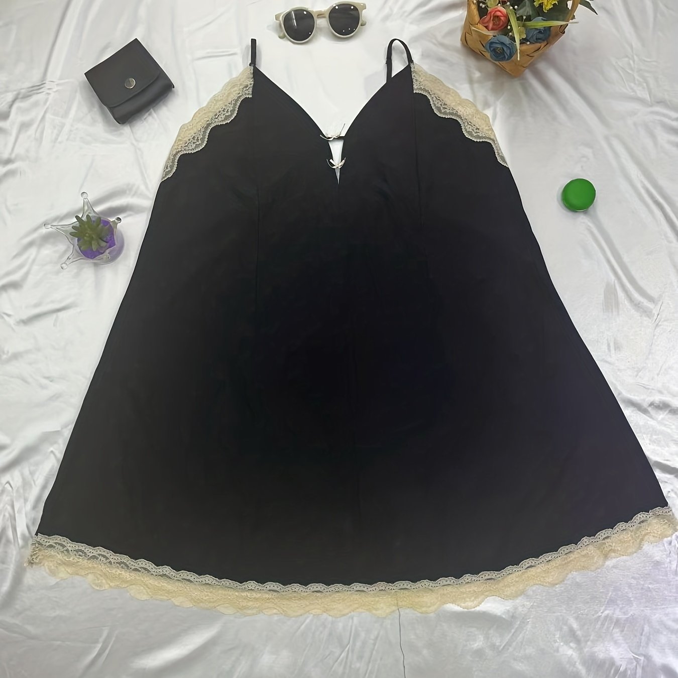  Nightdress Lace Trim Mini Cami Sleep Dress