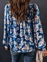  Floral Print Lantern Sleeve Top