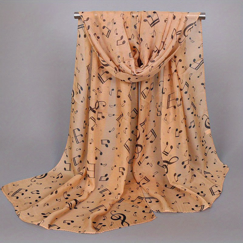 Musical Note Print Chiffon Scarf Solid Shawl