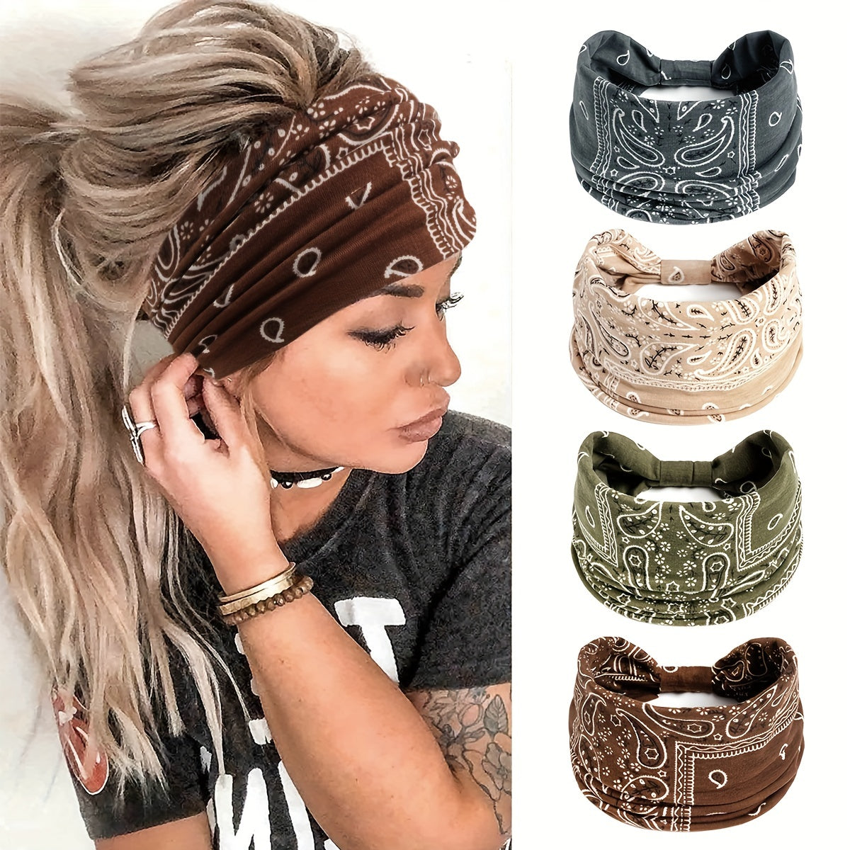 Boho Style Vintage Headband Paisley Stretchy Turban Knotted Headband