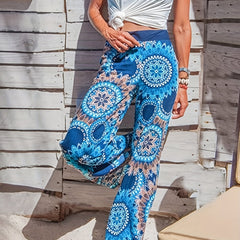  Boho Pants Women's Plus Damask Print High Rise