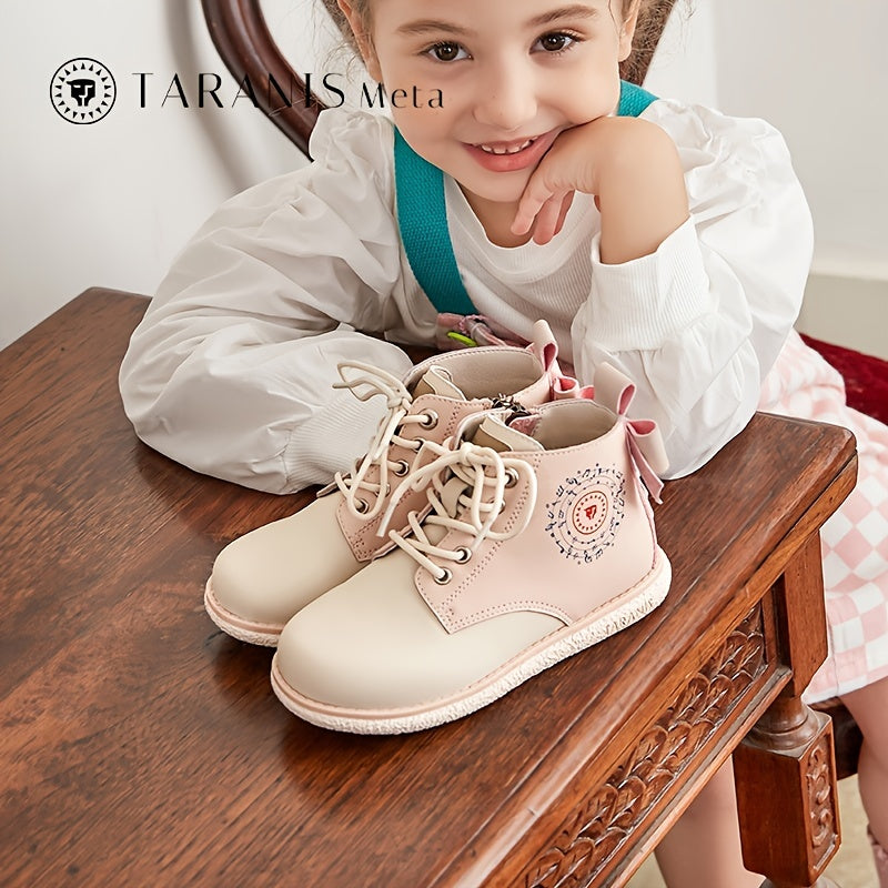 TARANIS Toddler Girls Side Zipper Boots Soft Soled Anti-Slip Shoes With Bow