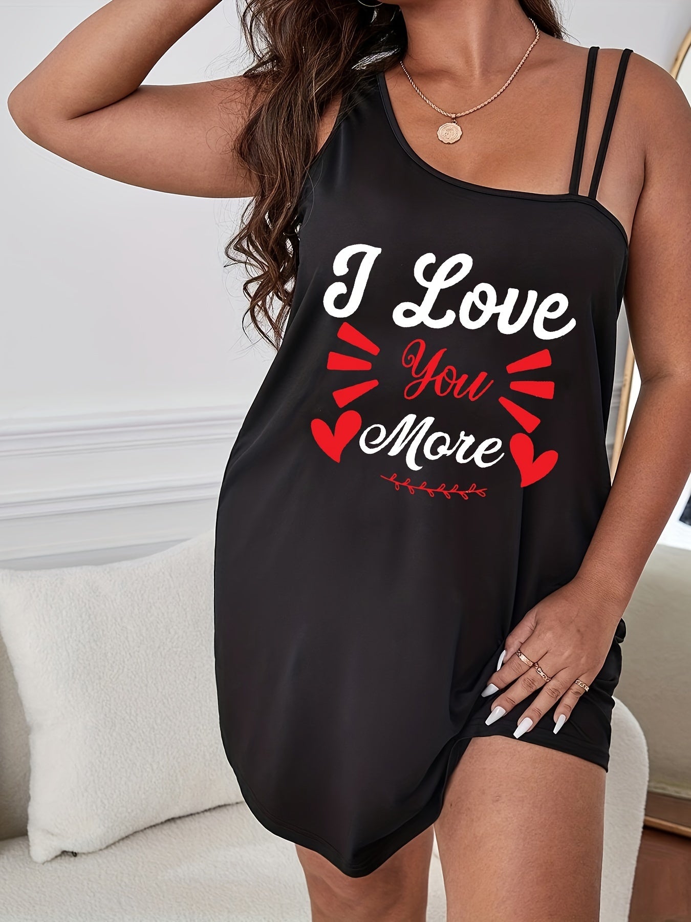  Sexy Nightdress Women's Plus Letter & Heart Print