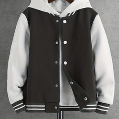 Boys Letter Graphic Varsity Jacket Long Sleeve Baseball Collar