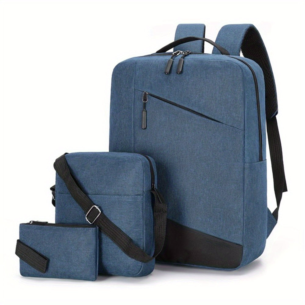 Men's 3pc Backpack Crossbody Bag Set with USB Interface