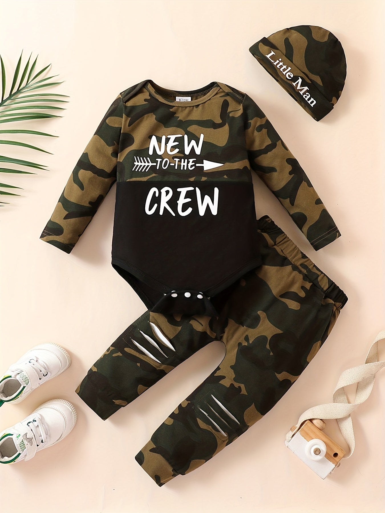 Baby Boy's Camo Suit TO THE CREW Printed Romper & Trousers Set