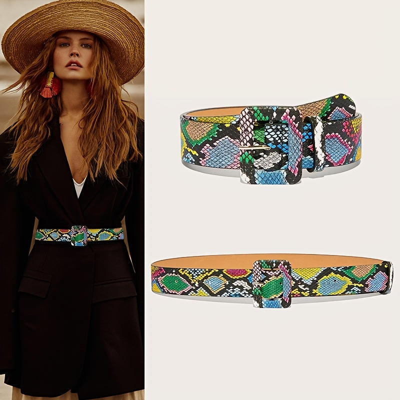 Green Snakeskin Pattern Belt Waist Dress Belt For Women