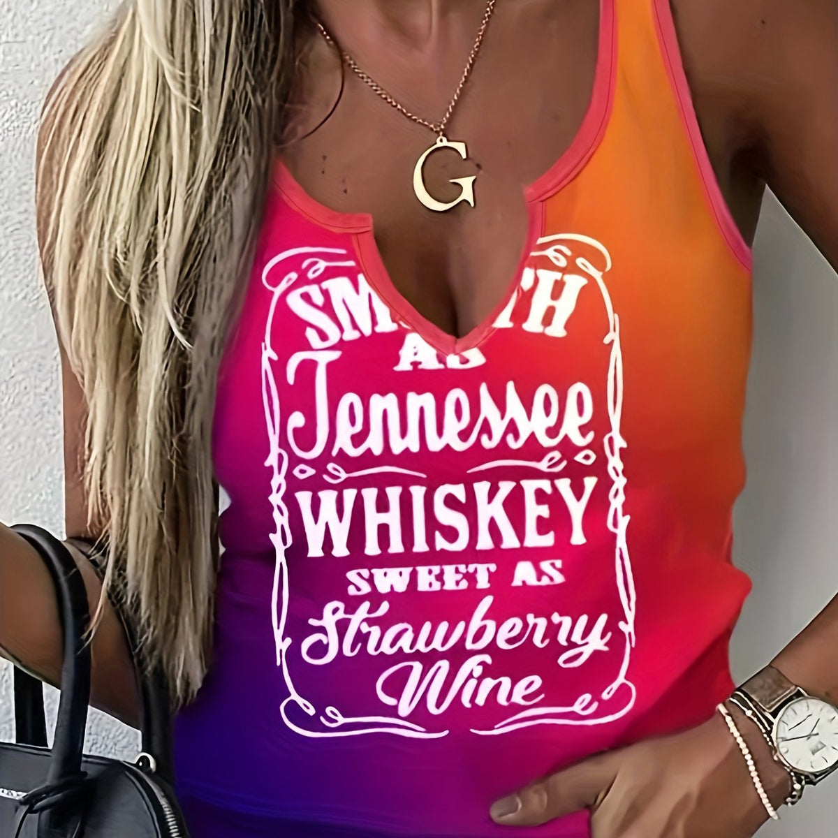  Casual Tank Top Women's Plus Slogan Ombre Print Vest Top