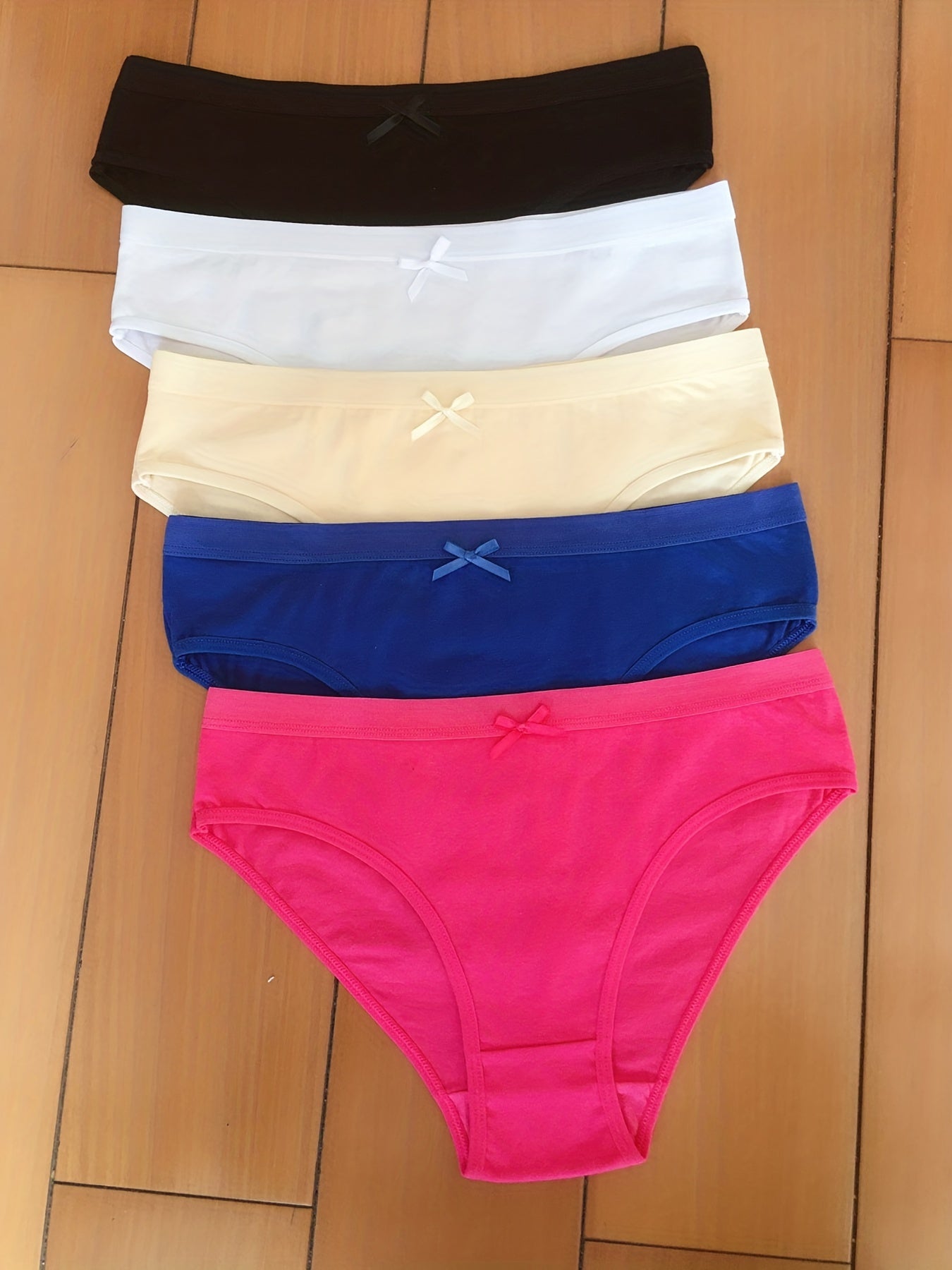 5pcs Low Waist Bow Tie Sports Briefs Comfy & Breathable Intimates Panties