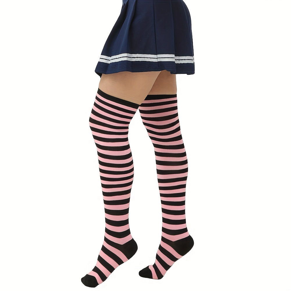 Striped Thigh High Socks Cosplay Over The Knee Stockings