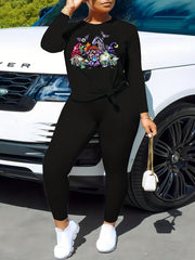  Halloween Witch & Bat Print Tee & Legging Outfit Set