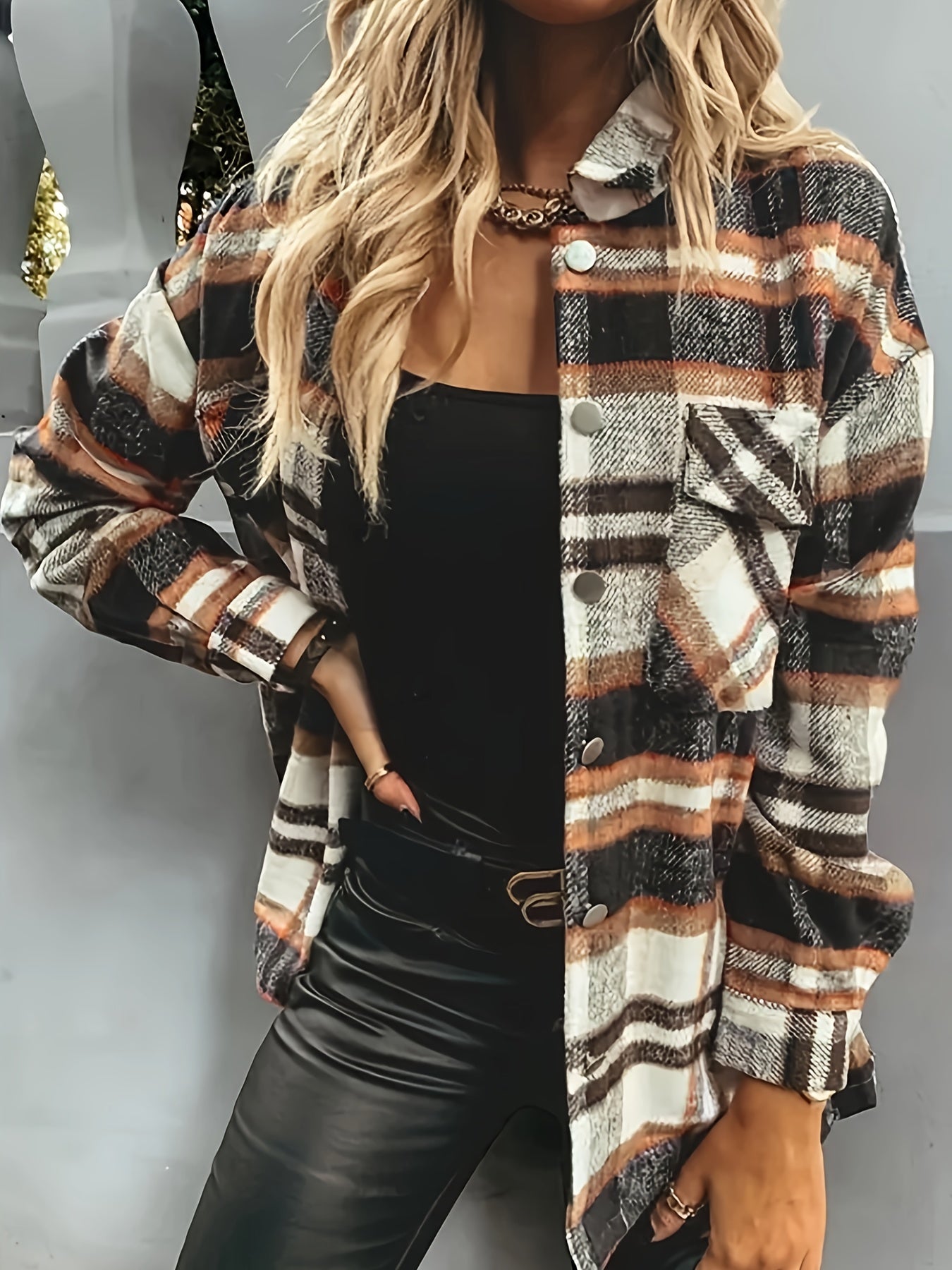  Plaid Print Button Up Shacket