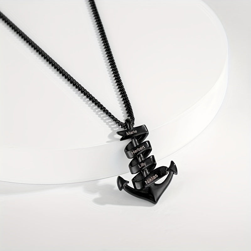Personalized Stainless Steel Anchor Bar Necklace Custom Lettering Pendant