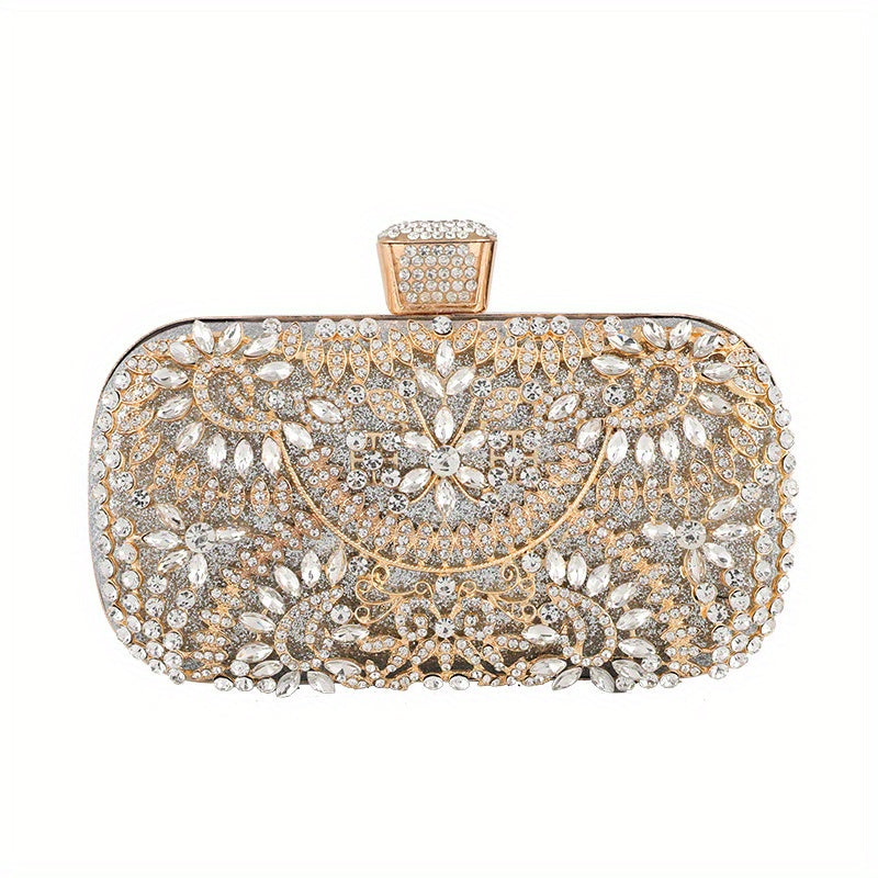 Rhinestone Flower Evening Bag Box Clutch Purse for Wedding Prom