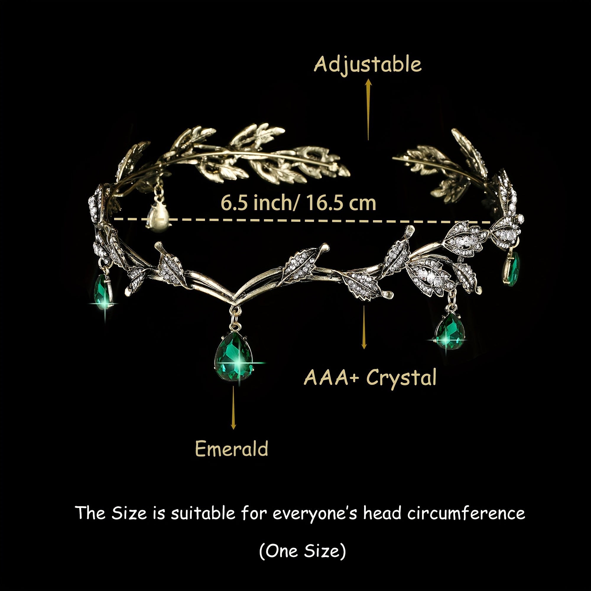 Emerald Green Fairy Crown Tiara Crystal Leaf Elf Bandana Cosplay