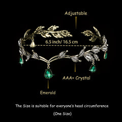 Emerald Green Fairy Crown Tiara Crystal Leaf Elf Bandana Cosplay