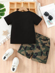 Boys Casual COOLER VERSION OF DAD Graphic Print T shirt&Shorts Set