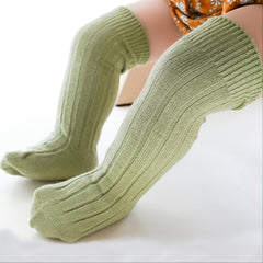 Kids Candy Color Knitted Cotton Stockings for Spring