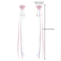 Vintage Pink Flower Streamer Hair Clip Cheongsam Hair Accessory