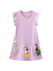 Toddler Girls Giraffe Embroidered Pocket Casual Dress