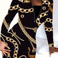  Sexy Baroque Print Zipper Bodycon Dress