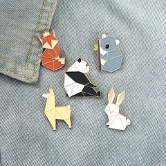 Animal Alloy Pins Set - Fox Mouse Panda Rabbit Cowboy