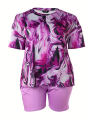 Marble Print Tee & Shorts Set
