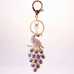 Vintage Rhinestone Peacock Keychain Pendant Animal Keyring Ornament