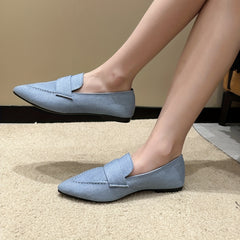 Women's Denim Flat Slip-On Shoes Pointed Toe Soft Sole Casual Walking Flats