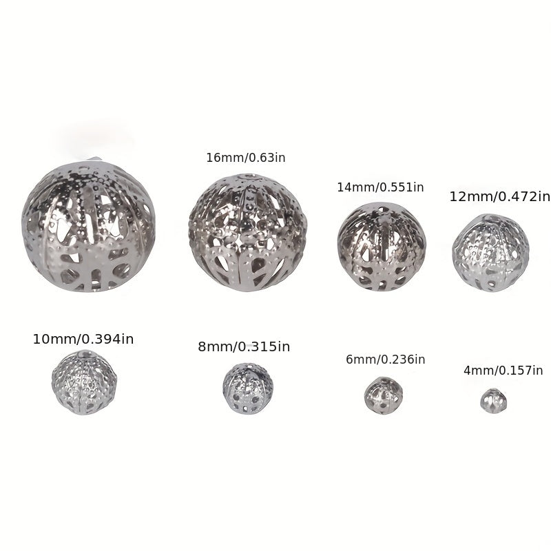40-50-100pcs 4-20mm Hollow Round Beads DIY Spacer Bracelet Necklace Jewelry