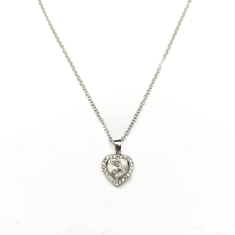 Crystal Pendant Necklace Silver Heart Chain Necklace for Women