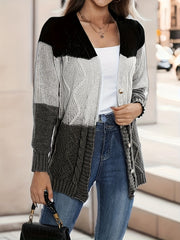 Block Knit Cardigan Button Front Casual Long Sleeve Sweater