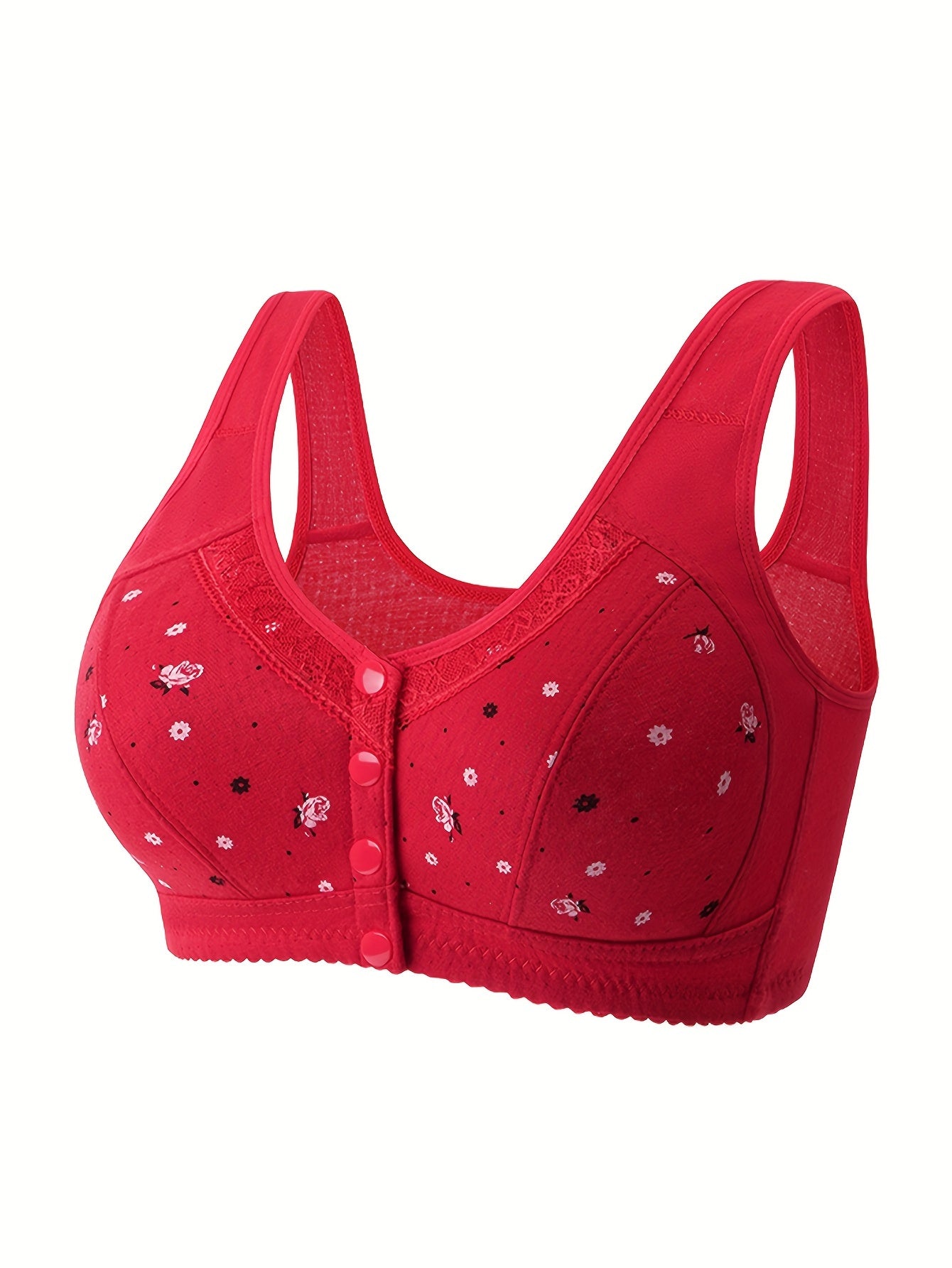 Floral Print Front Buckle Wireless Bra