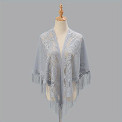 Tassel Shawl Thin Triangle Scarf Flower Embroidery Wrap