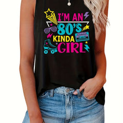 Kinda Girl Print Tank Top Summer Sleeveless Casual Top