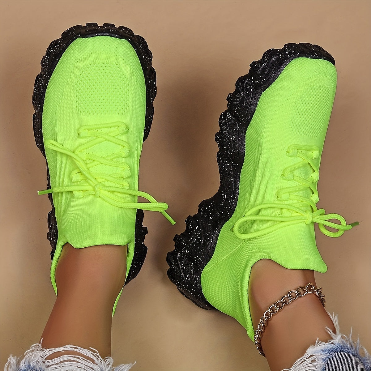 Casual Blocking Lace Up Running Shoes - Mesh Breathable Sports Shoes