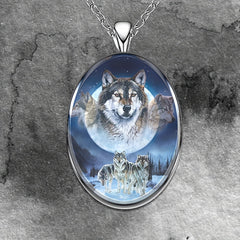 Wolf Round Pendant Necklace Hip Hop Animal Necklace Party Gift