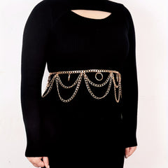  Layered Waist Chain Metal Tassel Dress Girdle for Women