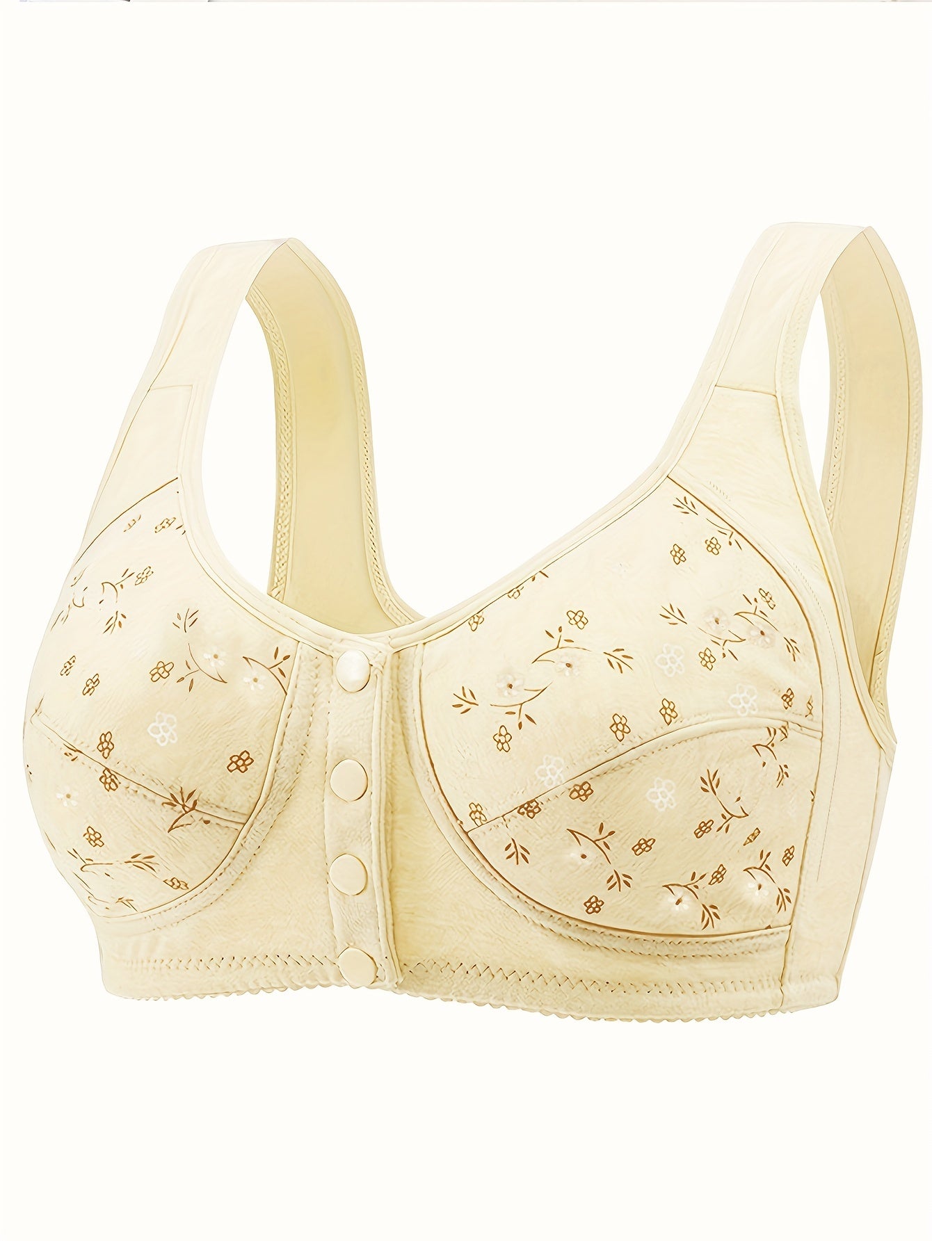 Floral Wireless Bra with Front Buckle