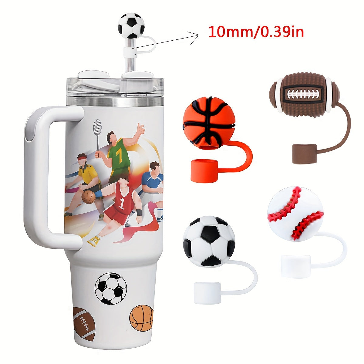 4pcs Sports Straw Tip Covers for 40oz Tumbler Cup, Reusable Silicone Caps