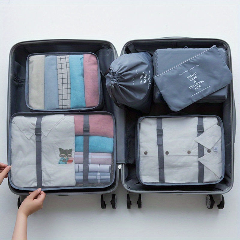 7Pcs Travel Storage Bag Set Mesh Clothing Sorting Bundle Pocket & Underwear Shoe