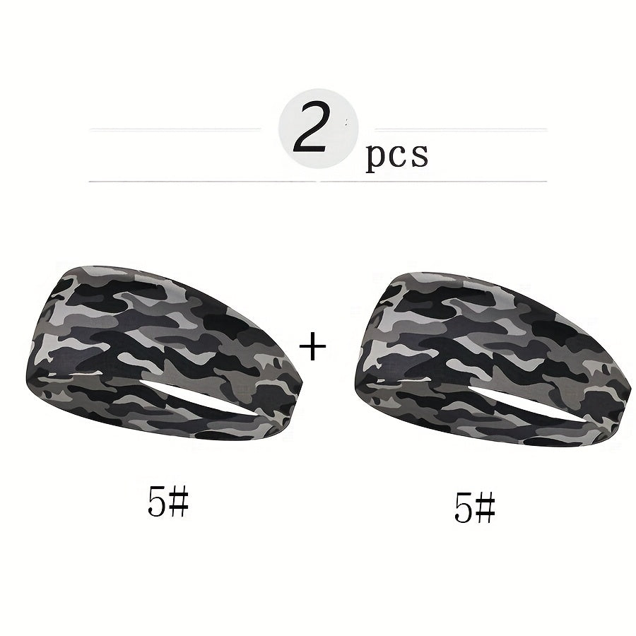 2pcs Men's Camo Print Sweatband for Gym Yoga & Running & Gray Camouflage